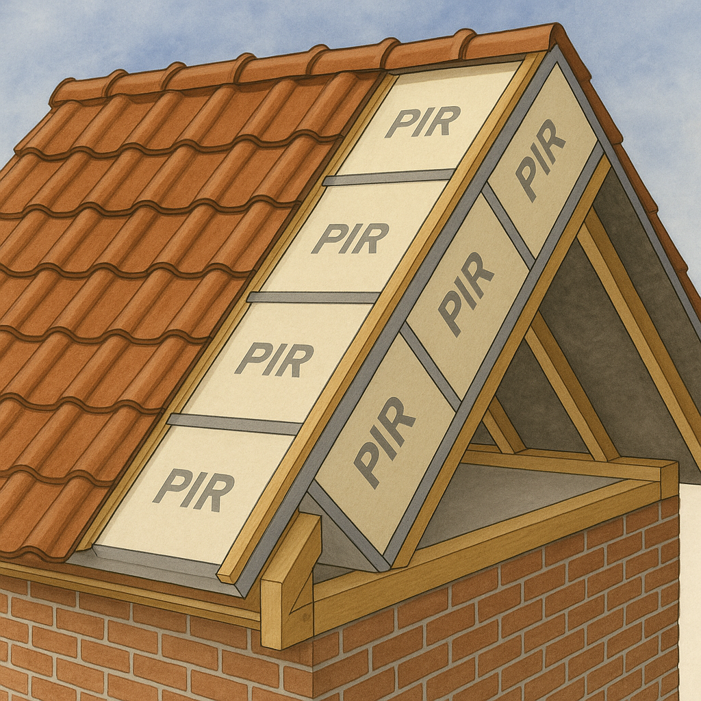 przekrój dachu z izolacją pir